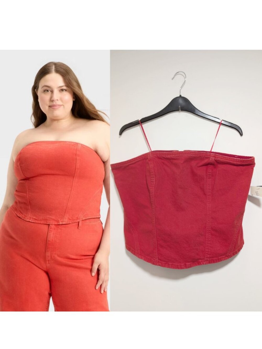 Universal Thread | Denim Corset Tube Top In Red (Size 14)